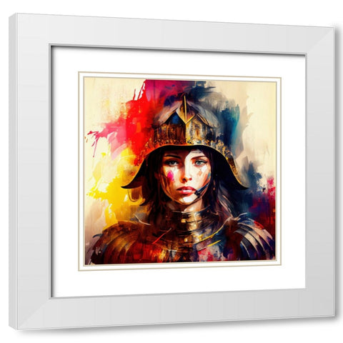 Watercolor Powerful Medieval Warrior Woman #6 White Modern Wood Framed Art Print with Double Matting by Chromatic Fusion Studio