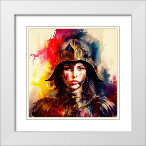 Watercolor Powerful Medieval Warrior Woman #6 White Modern Wood Framed Art Print with Double Matting by Chromatic Fusion Studio