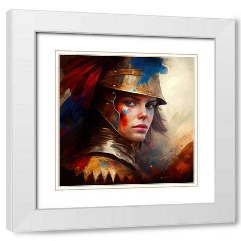 Watercolor Powerful Medieval Warrior Woman #5 White Modern Wood Framed Art Print with Double Matting by Chromatic Fusion Studio