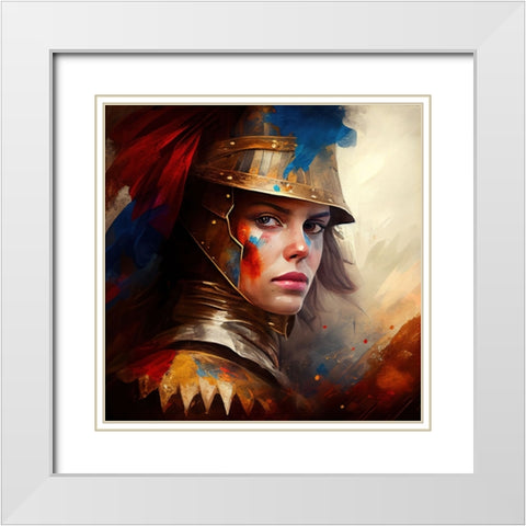 Watercolor Powerful Medieval Warrior Woman #5 White Modern Wood Framed Art Print with Double Matting by Chromatic Fusion Studio