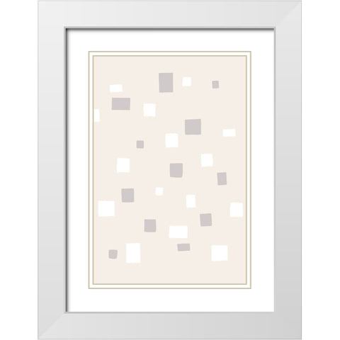 Abstract Squares White Modern Wood Framed Art Print with Double Matting by uplusmestudio