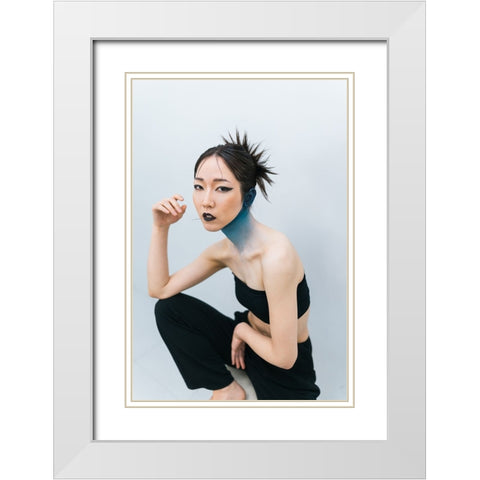 Asami White Modern Wood Framed Art Print with Double Matting by h112o1