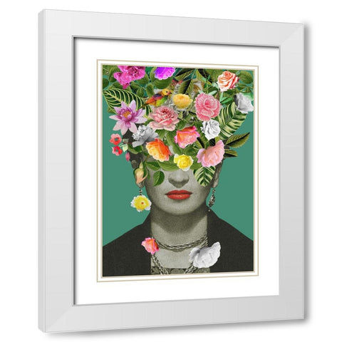 Floral Frida White Modern Wood Framed Art Print with Double Matting by Floral Studio, Frida