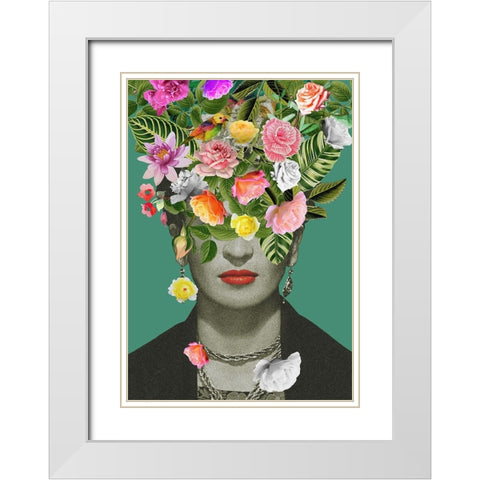 Floral Frida White Modern Wood Framed Art Print with Double Matting by Floral Studio, Frida