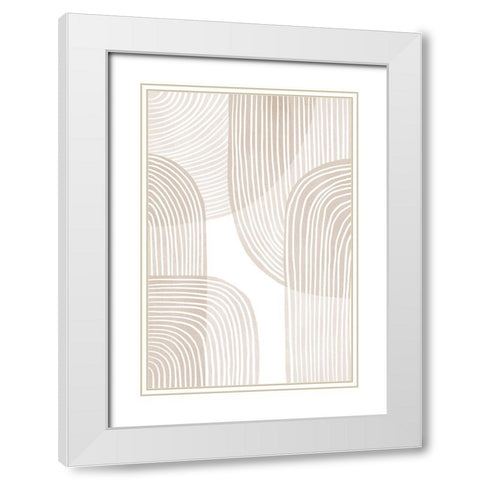 Abstract Beige Line Art White Modern Wood Framed Art Print with Double Matting by Thaitanom, Nikki