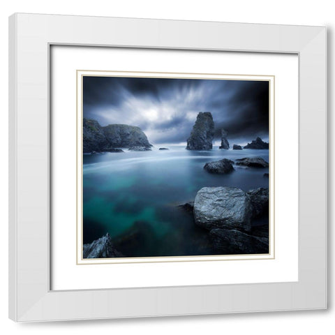 Turquoise White Modern Wood Framed Art Print with Double Matting by Del Grosso, Sebastien