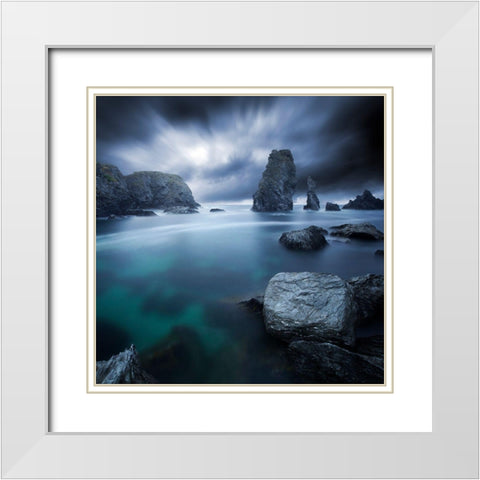 Turquoise White Modern Wood Framed Art Print with Double Matting by Del Grosso, Sebastien