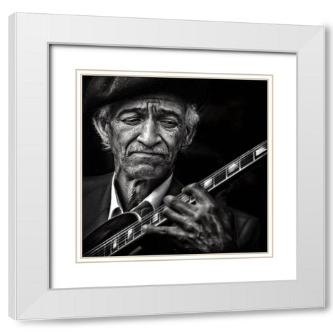 The Guitarist White Modern Wood Framed Art Print with Double Matting by Flour, Piet