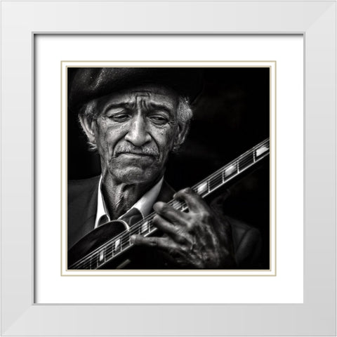 The Guitarist White Modern Wood Framed Art Print with Double Matting by Flour, Piet