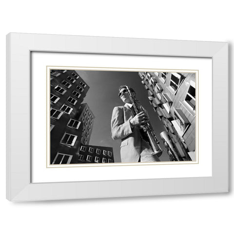 Dr.Sax Is In Town White Modern Wood Framed Art Print with Double Matting by Jovancevic, Dragan