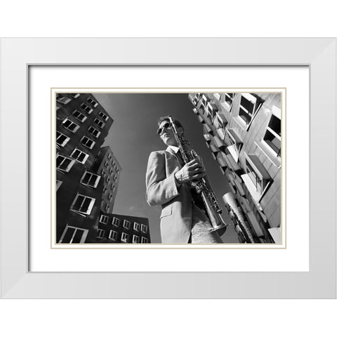 Dr.Sax Is In Town White Modern Wood Framed Art Print with Double Matting by Jovancevic, Dragan