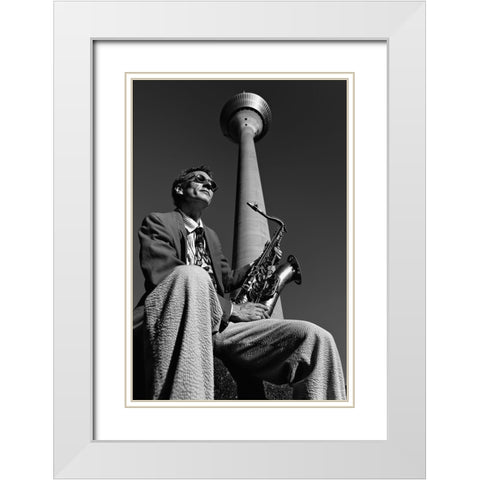 Frank M.-Saxophonist White Modern Wood Framed Art Print with Double Matting by Ratzer, Klaus