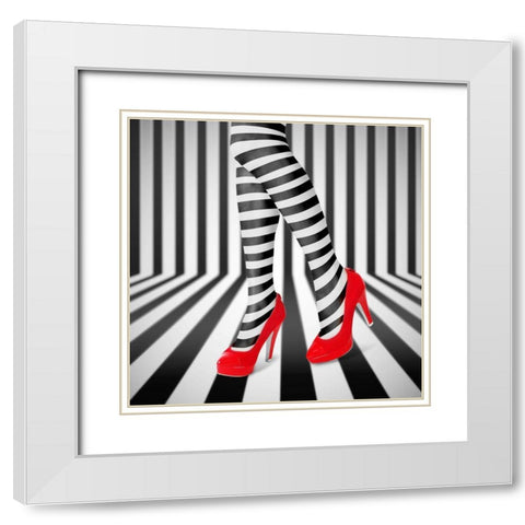 Red Shoes White Modern Wood Framed Art Print with Double Matting by Nur, Ihdar