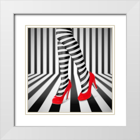 Red Shoes White Modern Wood Framed Art Print with Double Matting by Nur, Ihdar