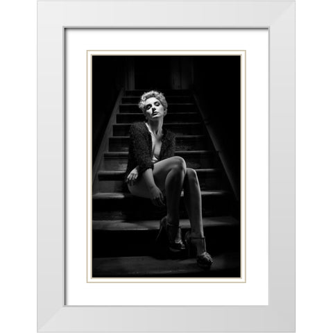 Waiting In The Noir White Modern Wood Framed Art Print with Double Matting by Baybut, Paul