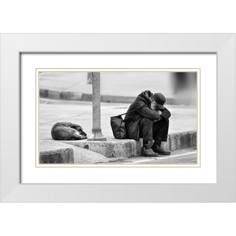 Two Friendly...! White Modern Wood Framed Art Print with Double Matting by Kasim, Murat