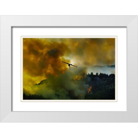 Canadair Aircraft In Action - Fighting For The Salvation Of The Forest. White Modern Wood Framed Art Print with Double Matting by Grambone, Antonio