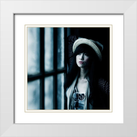 Love Me Blue White Modern Wood Framed Art Print with Double Matting by Kisworo, Sebastian