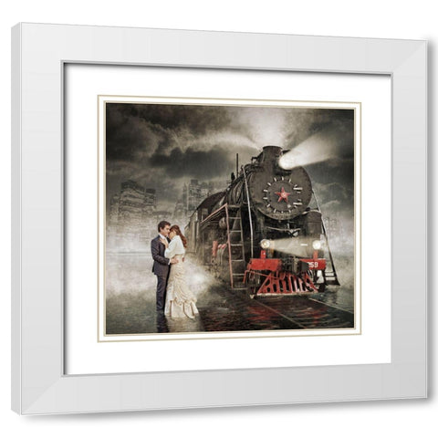 Rain White Modern Wood Framed Art Print with Double Matting by Laudin, Dmitry