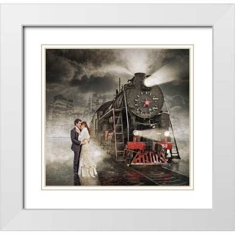 Rain White Modern Wood Framed Art Print with Double Matting by Laudin, Dmitry