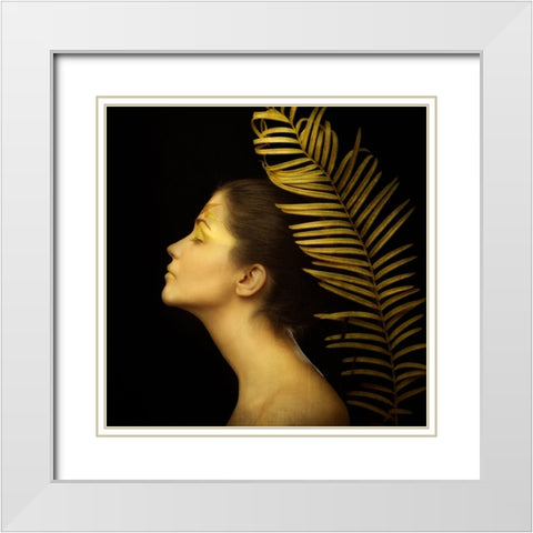Leaf White Modern Wood Framed Art Print with Double Matting by Tonov, Ivan