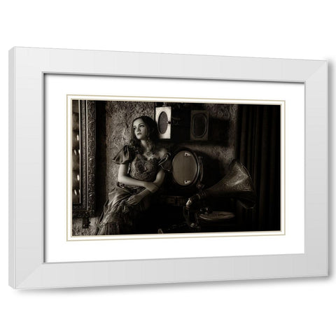 Listen To The Old Music White Modern Wood Framed Art Print with Double Matting by Sri Hatmoko, Pramujo