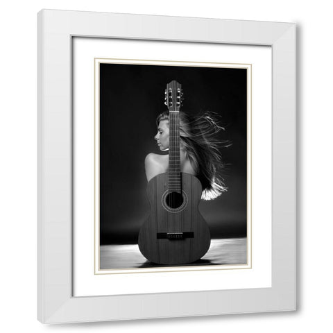 Girl With Guitar White Modern Wood Framed Art Print with Double Matting by Kanovits, Gabor