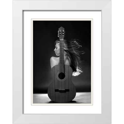 Girl With Guitar White Modern Wood Framed Art Print with Double Matting by Kanovits, Gabor