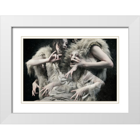 Wolf Daughters White Modern Wood Framed Art Print with Double Matting by Murakami, Kiyo