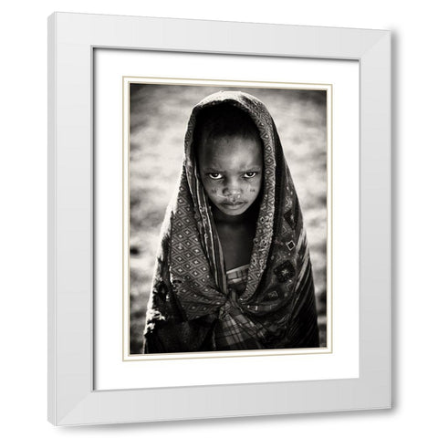 Face Of Africa White Modern Wood Framed Art Print with Double Matting by Jovic, Goran