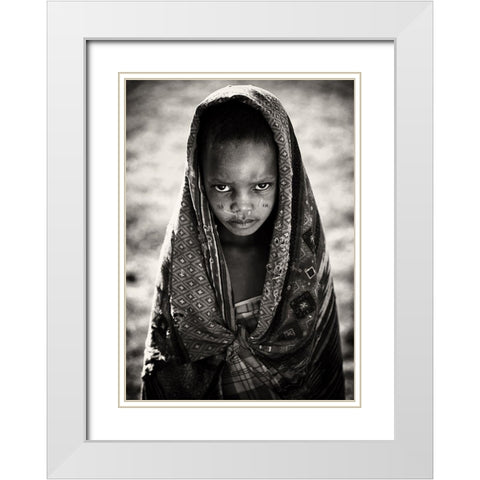 Face Of Africa White Modern Wood Framed Art Print with Double Matting by Jovic, Goran