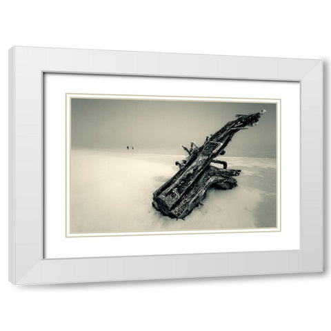 Ancient Large Saxophone. White Modern Wood Framed Art Print with Double Matting by Cicatko, Juraj