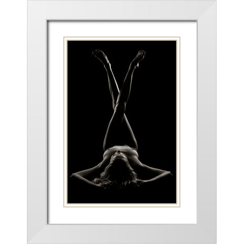 Girl In Shadow And Light 1 White Modern Wood Framed Art Print with Double Matting by Knudsen, Henrik