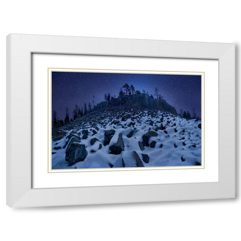 Cold Mountain: Devils Postpile White Modern Wood Framed Art Print with Double Matting by Zhang, Yan