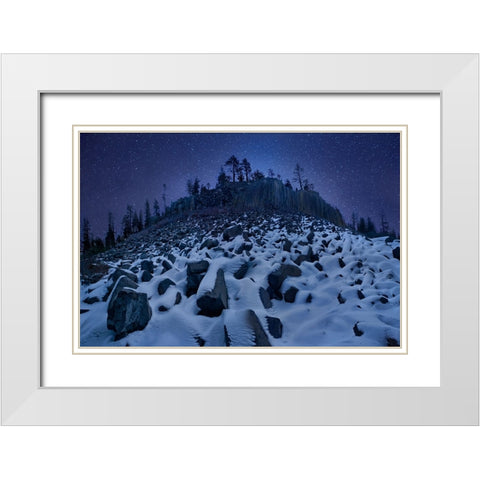 Cold Mountain: Devils Postpile White Modern Wood Framed Art Print with Double Matting by Zhang, Yan