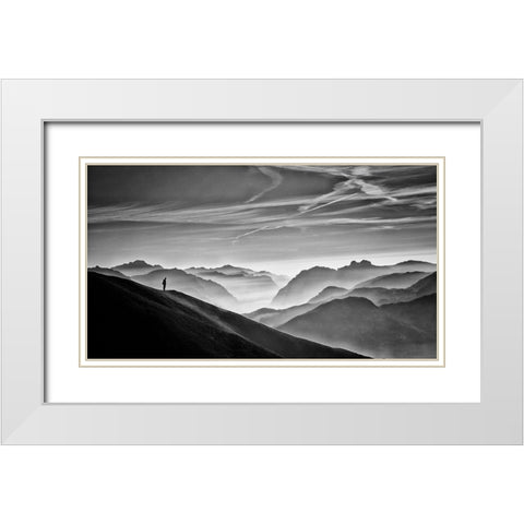 Hunter In The Fog Bw White Modern Wood Framed Art Print with Double Matting by Guarino, Vito