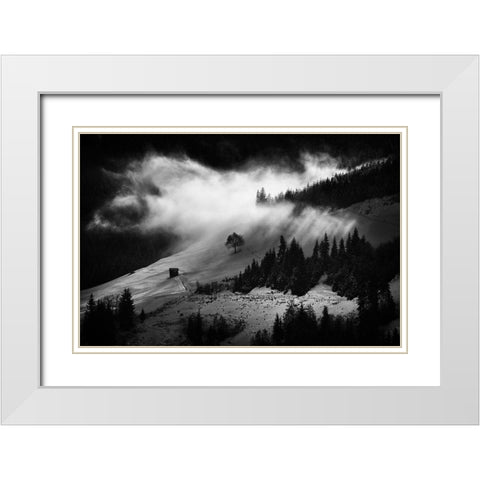 Morning Fog White Modern Wood Framed Art Print with Double Matting by Bogdan, Marchevca