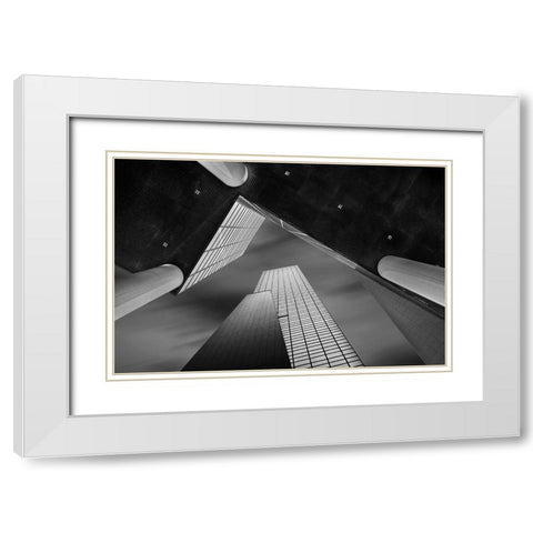 Meeting Of Shapes White Modern Wood Framed Art Print with Double Matting by Van Den, Jef