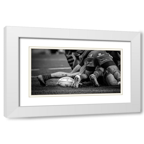 Rugby White Modern Wood Framed Art Print with Double Matting by March, Cesar