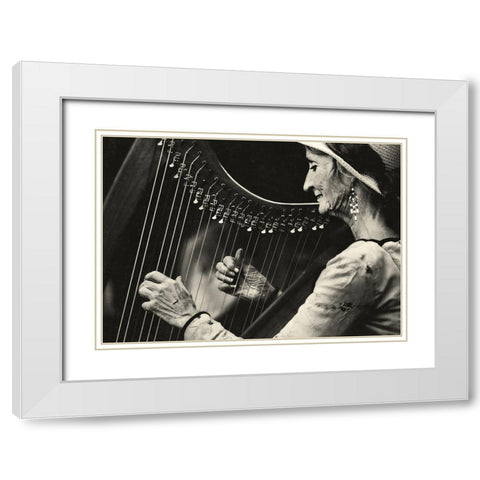 Playing The Harp White Modern Wood Framed Art Print with Double Matting by Ariel, Ariel