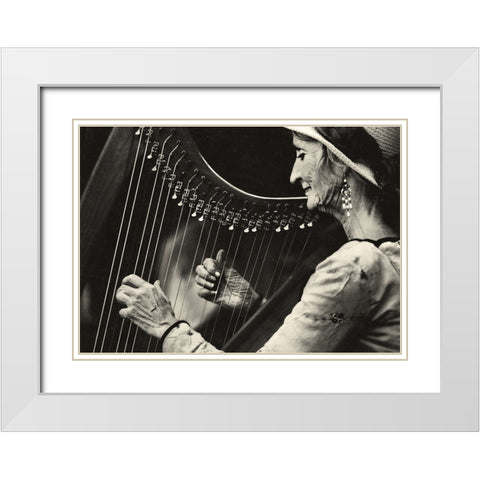 Playing The Harp White Modern Wood Framed Art Print with Double Matting by Ariel, Ariel