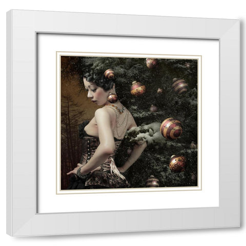 Lady Of DecemberA#039;S Tree White Modern Wood Framed Art Print with Double Matting by Murakami, Kiyo