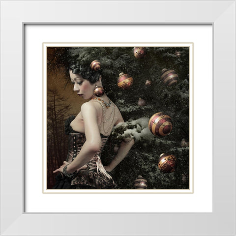 Lady Of DecemberA#039;S Tree White Modern Wood Framed Art Print with Double Matting by Murakami, Kiyo
