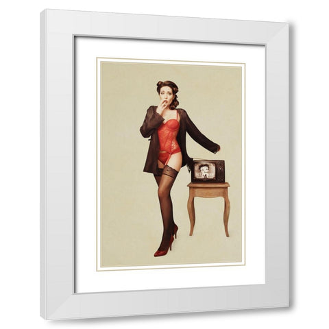 Pin Up Girl Ii White Modern Wood Framed Art Print with Double Matting by Peeters, Bart