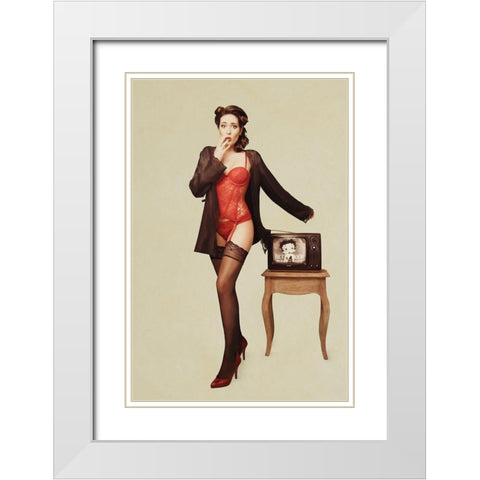Pin Up Girl Ii White Modern Wood Framed Art Print with Double Matting by Peeters, Bart