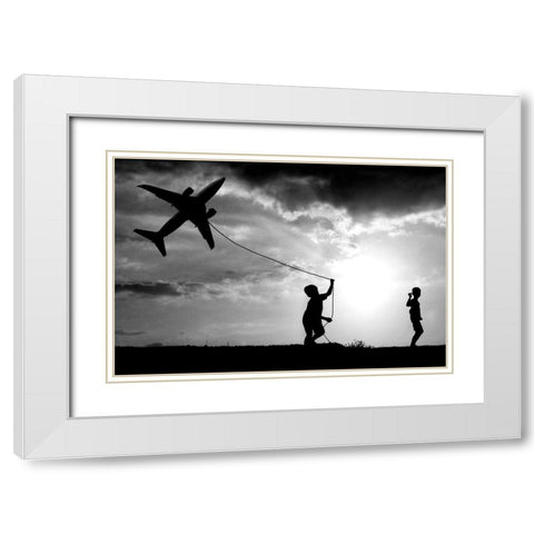 Fly My Plane White Modern Wood Framed Art Print with Double Matting by Trijoko