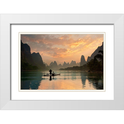 Golden Li River White Modern Wood Framed Art Print with Double Matting by Zhang, Yan