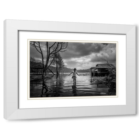 Alone White Modern Wood Framed Art Print with Double Matting by Song, Gunarto