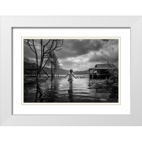 Alone White Modern Wood Framed Art Print with Double Matting by Song, Gunarto