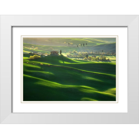 Green Waves... White Modern Wood Framed Art Print with Double Matting by Browko, Krzysztof